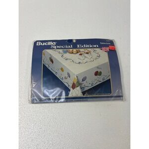 Vintage Bucilla Celebration Stamped Cross Stitch Tablecloth Craft Kit 1993 NOS